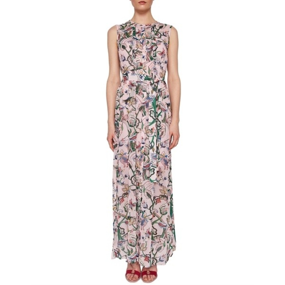 Ted Baker London Size 2 US 6 Pink Floral Botanical Sheer Maxi Dress Tall 58 Inch